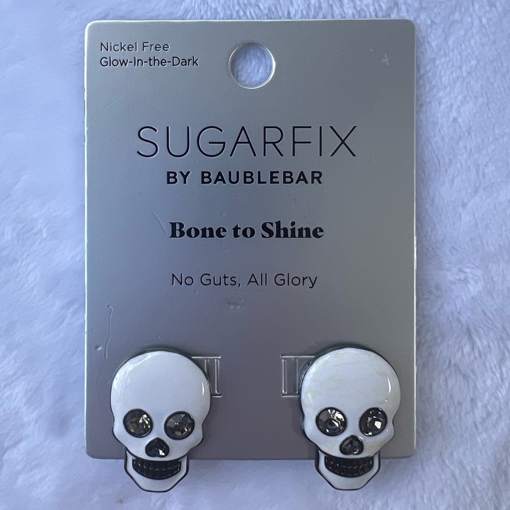 Sugarfix Baublebar Skull Earrings w/ Rhinestones Bone to Shine glow in the dark